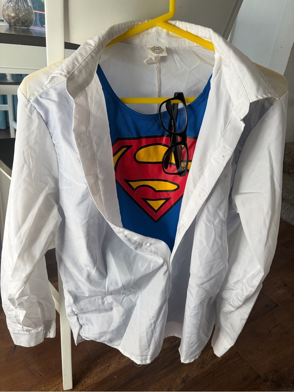 DC Comics Clark Kent Dress Shirt with Glasses & SUPERMAN Undershirt Costume S/M